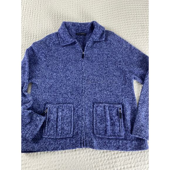 Sarah Spencer Blue Classic Tweed Knit Full Zipper Cardigan Sweater Sz‎ L/XL - Picture 4 of 8